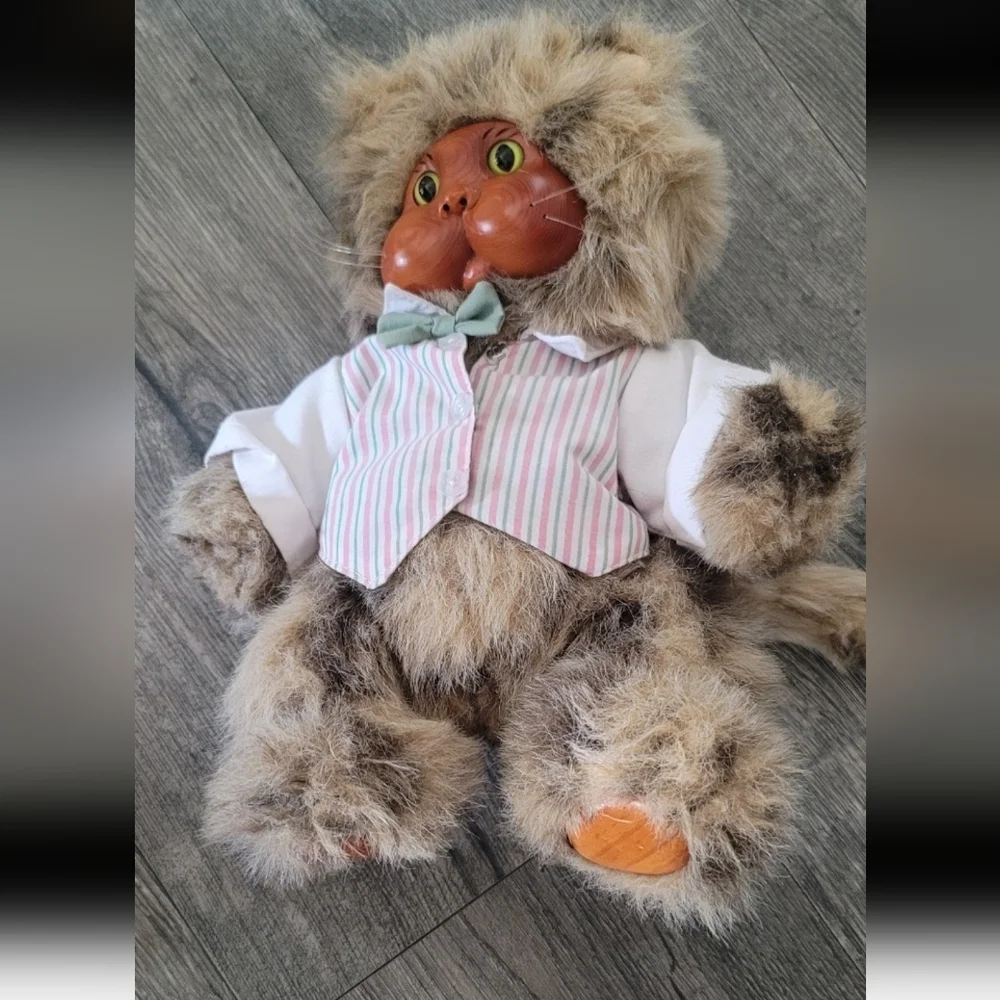 Robert RAIKES Striped Plush Cat Toy with Bow Tie